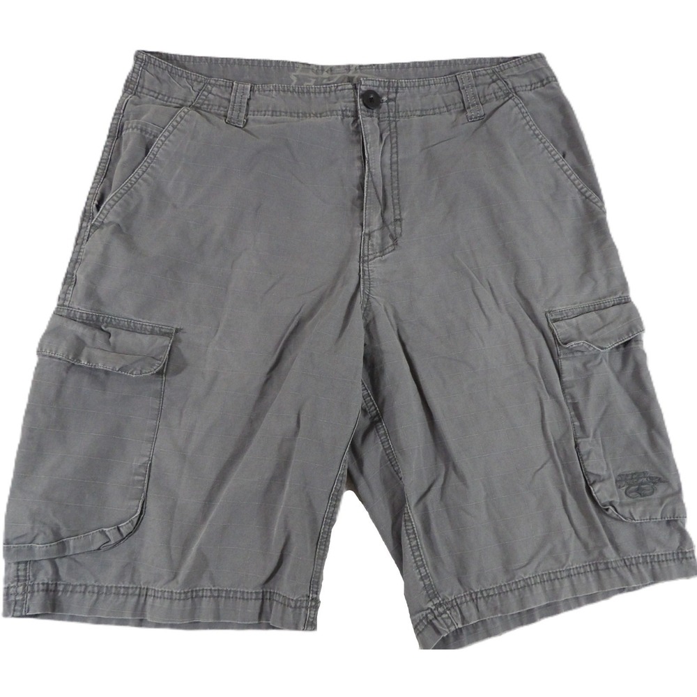 No Fear Cargo Shorts Men 34 Gray Cotton Utility Skate Y2K Streetwear Baggy Logo